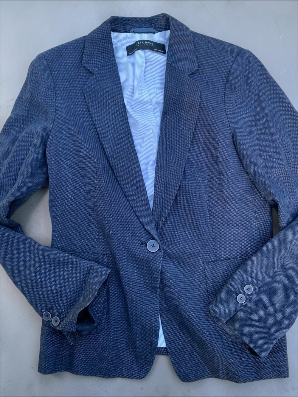 Zara Basics Linen Cotton Blend Blazer Navy Blue Women’s 8